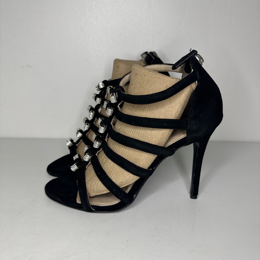 Coach Black Velvet Stiletto Holiday Heels With Silver Metal Bows sz 8.5 - Picture 3 of 9